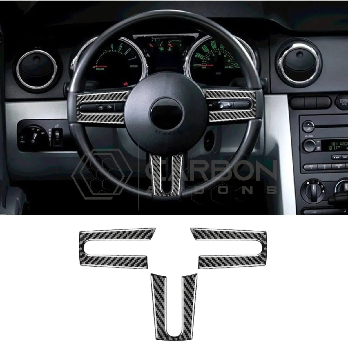 Real Carbon Fiber Steering Wheel Trim Overlay For Mustang 2005-2009