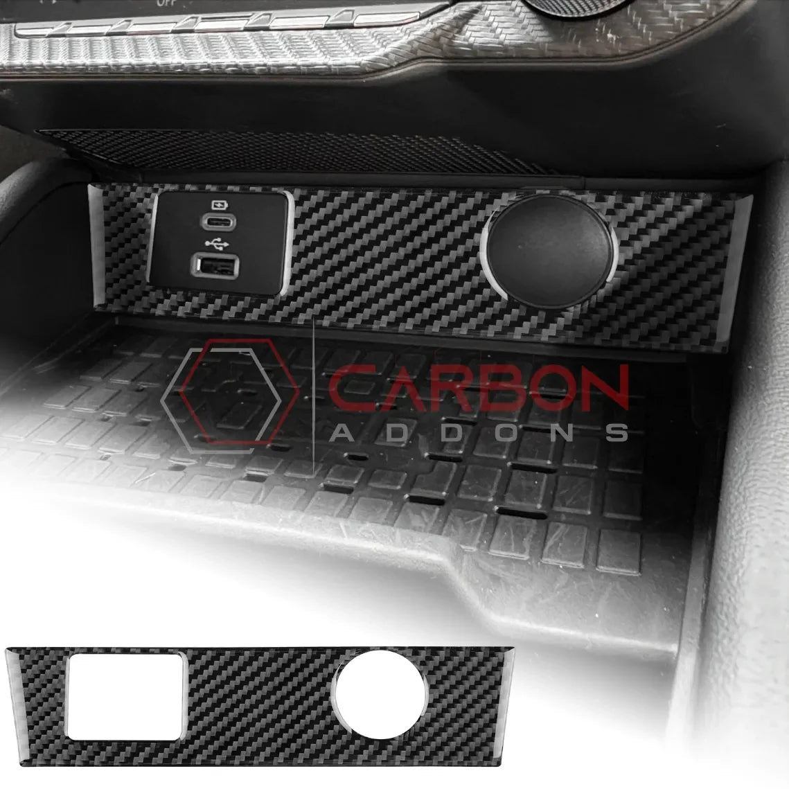 Real Carbon Fiber USB & 12V Outlet Trim Overlay for 2024+ Ford Mustang