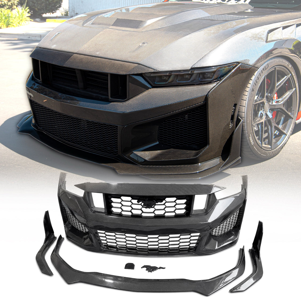 2024–2026 Mustang S650 Heritage SC™ V-Shaped Dry Gloss Carbon Fiber Bumper Kit Track Package