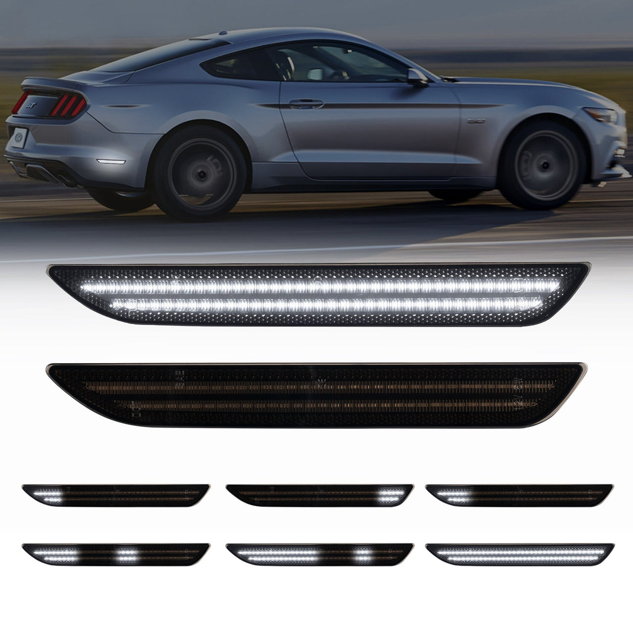 2015-2023 Mustang S550 Smoke Lens White Dynamic Animation LED Side Markers