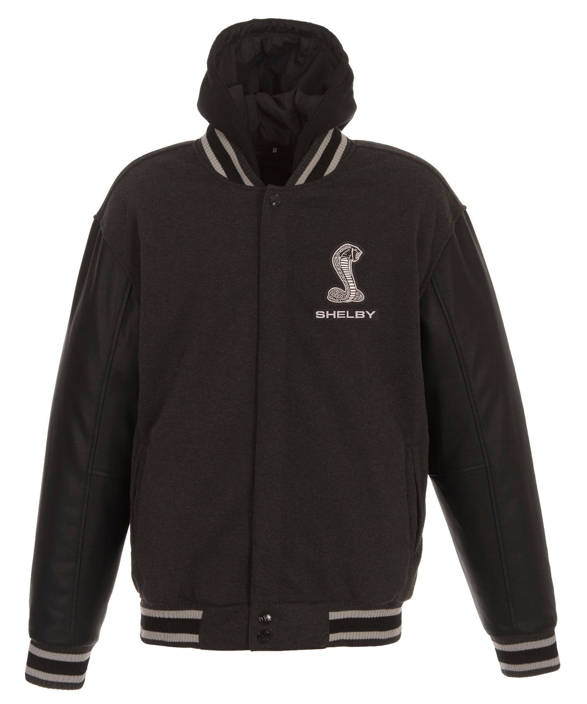 Shelby Cobra Hooded Reversible Fleece Jacket with Faux Leather Sleeves