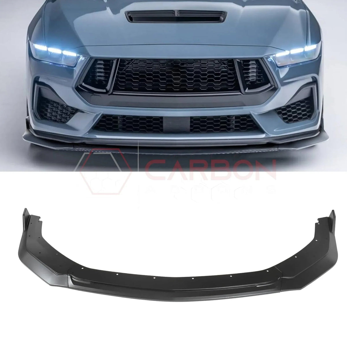 Front Lip Splitter Extensions for 2024+ Ford Mustang GT, EcoBoost & Dark Horse (3-Piece ABS Set)