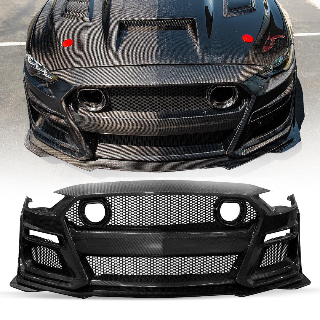 2018-2023 Ford Mustang GT500/Mach1 Combo Double Sided Full Carbon Fiber Track Package Front Bumper Conversion