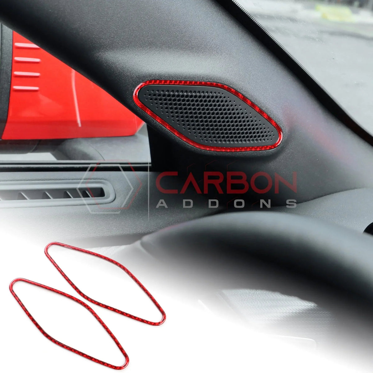 Real Carbon Fiber A-Pillar Speaker Trim Overlays for 2024+ Ford Mustang