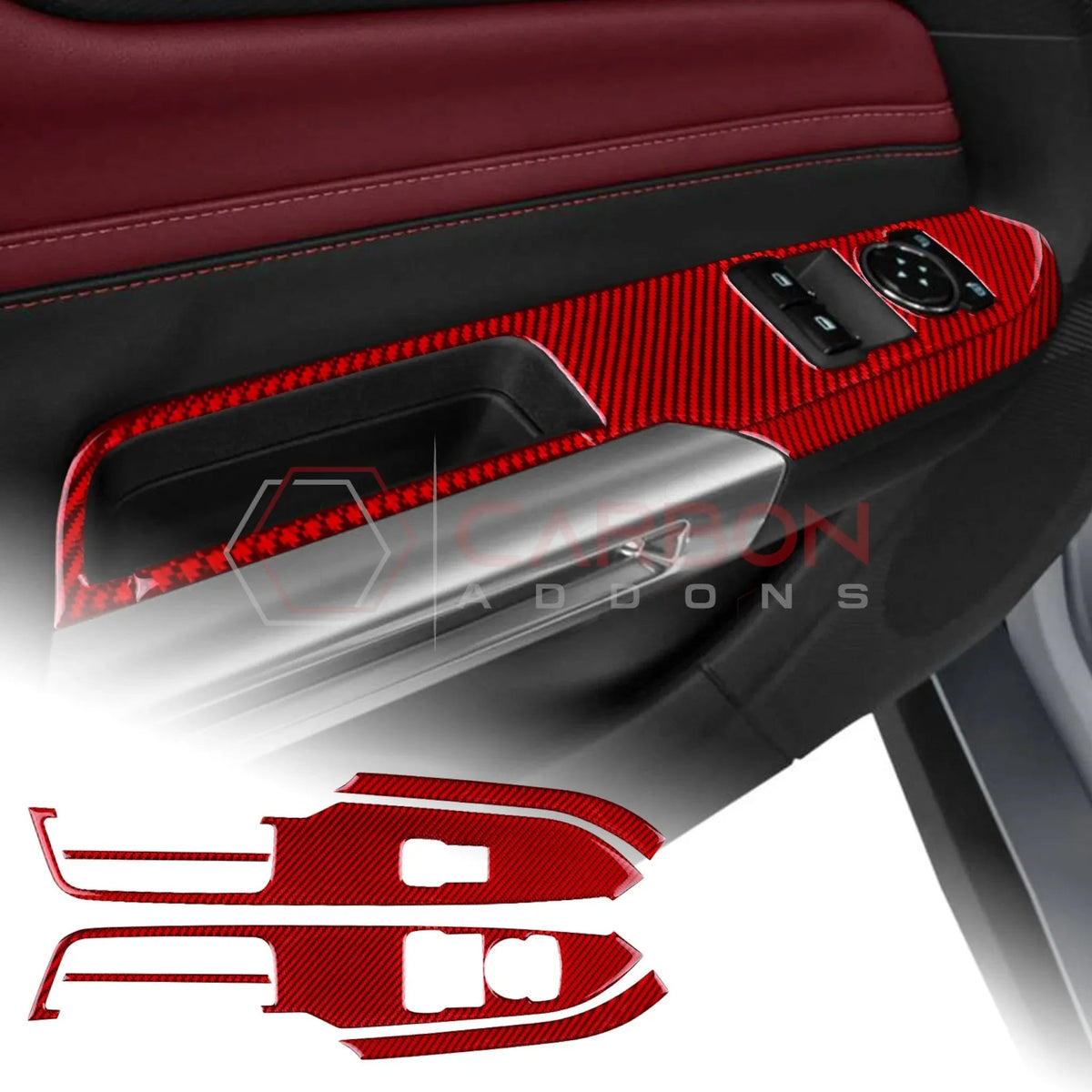 Real Carbon Fiber Window Switch Trim Overlay for 2024+ Ford Mustang