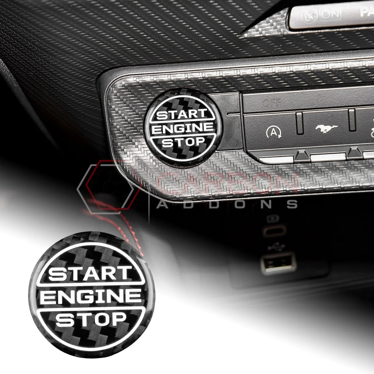 Real Carbon Fiber Start/Stop Button Cover for 2024+ Ford Mustang