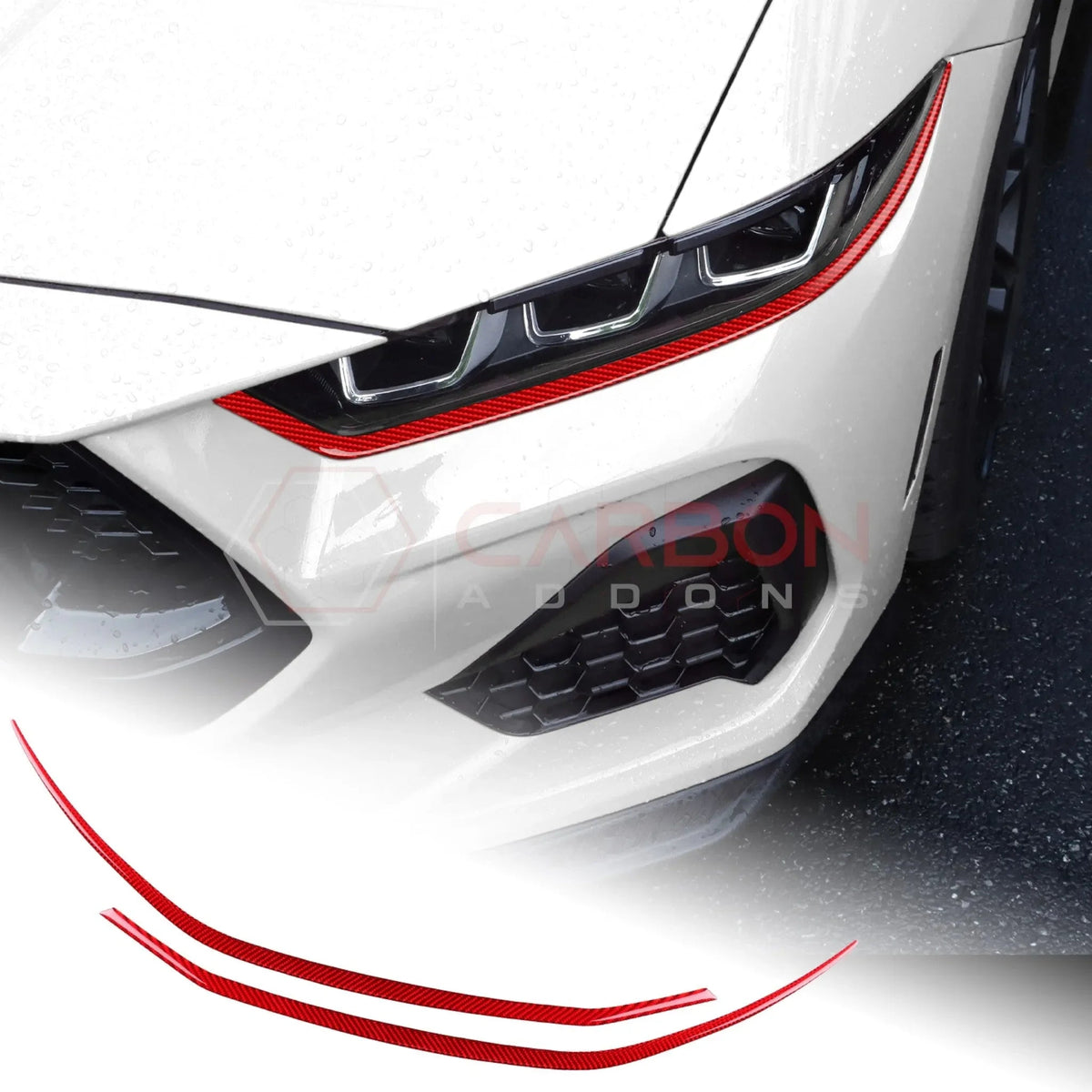 Real Carbon Fiber Headlight Decorative Strip Overlays for 2024+ Ford Mustang