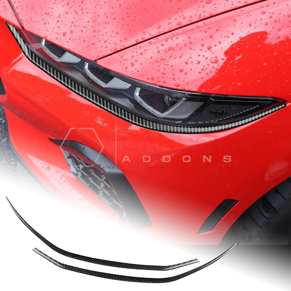 Real Carbon Fiber Headlight Decorative Strip Overlays for 2024+ Ford Mustang