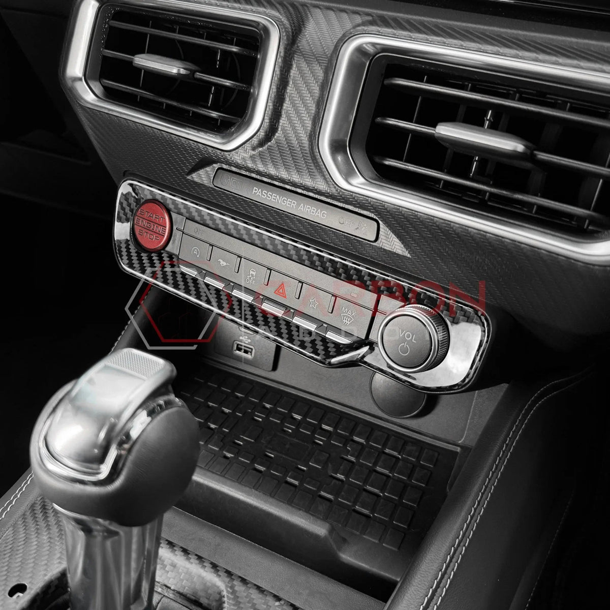 Real Carbon Fiber Radio & Dashboard Control Trim Cover for 2024+ Ford Mustang