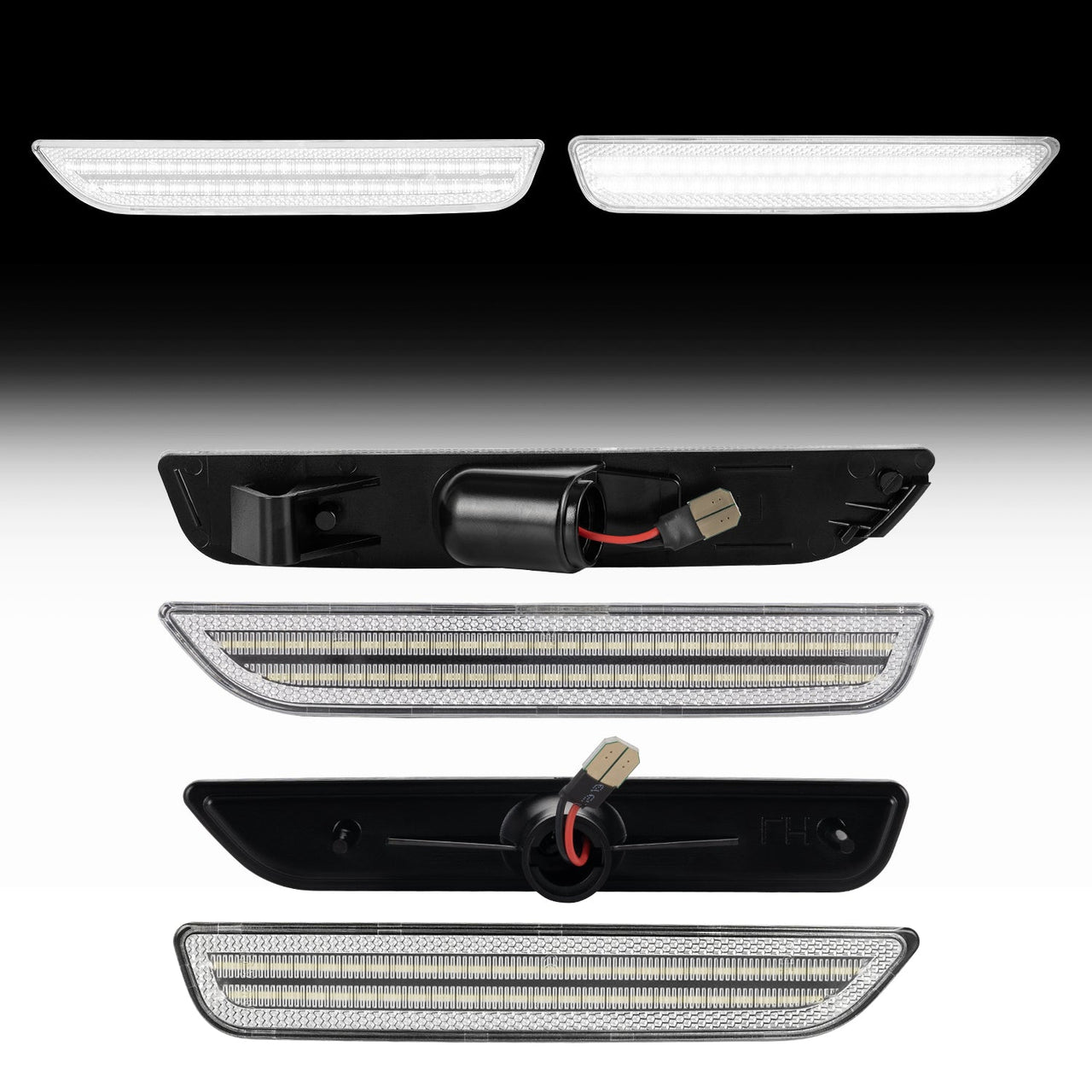 2010-2014 Ford Mustang Clear Lens White Dynamic Animation LED Side Markers
