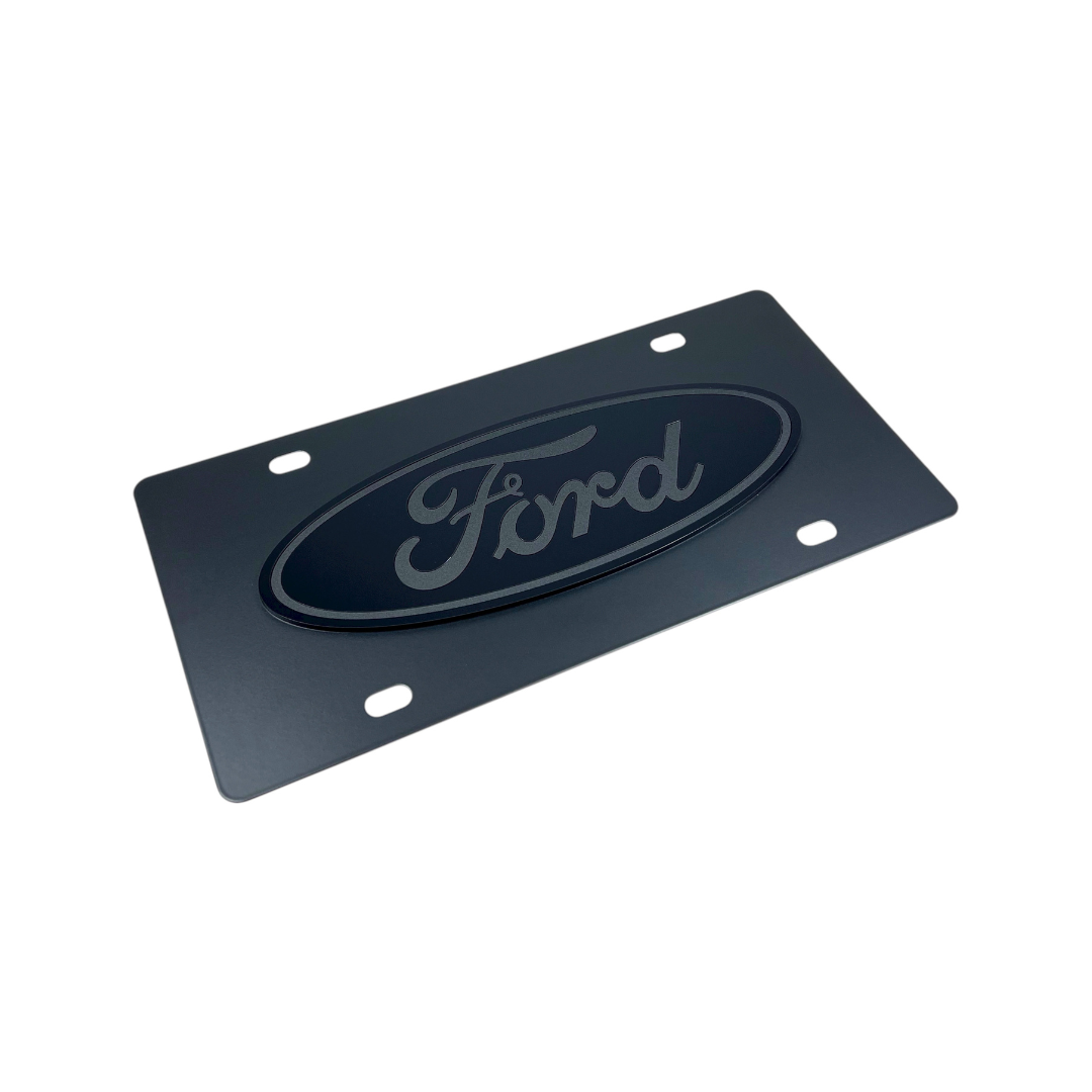 Ford Oval Blacked Out Carbon Steel License Plate